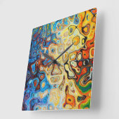 Abstracte kunstgele Oranje Blauwe Zwemelen Vierkante Klok (Hoek)