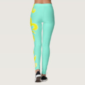 Abstracte kunstgele Turquoise Handtekening Leggings (Achterkant)