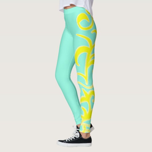 Abstracte kunstgele Turquoise Handtekening Leggings (Links)