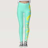 Abstracte kunstgele Turquoise Handtekening Leggings (Voorkant)