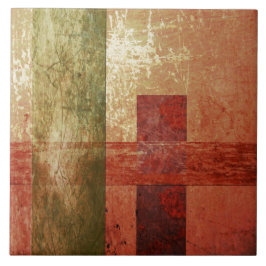 Abstracte kunstgreep Geometric Red Oranje Groen Tegeltje