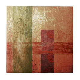Abstracte kunstgreep Geometric Red Oranje Groen Tegeltje