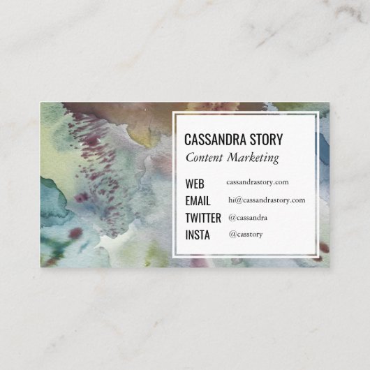 Abstracte kunsthand geschilderd gedempte waterverf visitekaartje (Achterkant)
