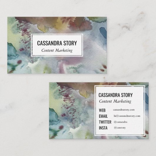 Abstracte kunsthand geschilderd gedempte waterverf visitekaartje (Voorkant / Achterkant)