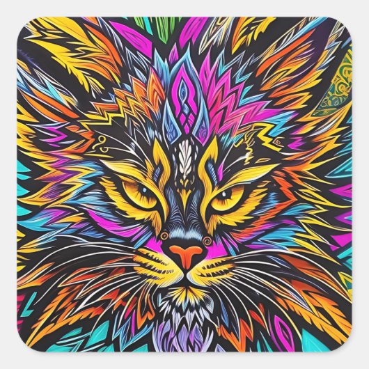 abstracte kunstkat vierkante sticker (Voorkant)