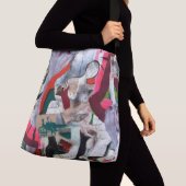Abstracte kunstkraakbedekking met handbeschilderd crossbody tas (Dichtbij)
