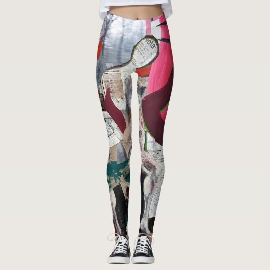 Abstracte kunstkraakbedekking met handbeschilderd leggings (Voorkant)