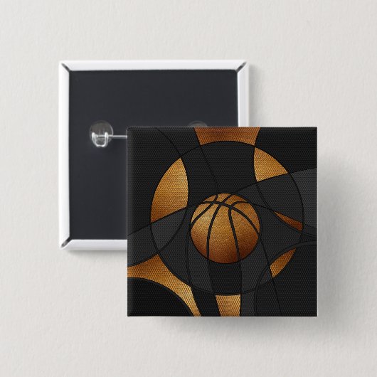 Abstracte kunstkunst Bronze Basketball Vierkante Button 5,1 Cm (Voorkant /achterkant)