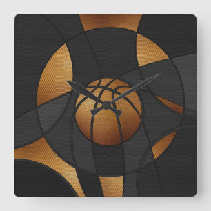Abstracte kunstkunst Bronze Basketball Vierkante Klok