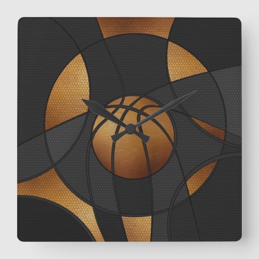 Abstracte kunstkunst Bronze Basketball Vierkante Klok (Voorkant)