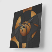 Abstracte kunstkunst Bronze Basketball Vierkante Klok (Hoek)