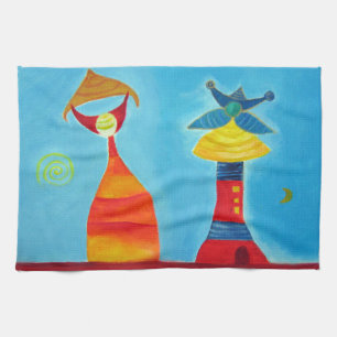 Abstracte kunstliefdeskoning Koningin Tea Towel Theedoek
