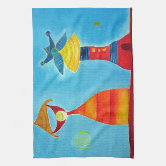 Abstracte kunstliefdeskoning Koningin Tea Towel Theedoek (Verticaal)