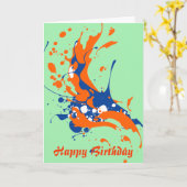 Abstracte Kunstmint Green Happy Birthday-verf Kaart (Gele Bloem)