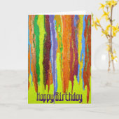 Abstracte kunstregenboogstrepen Happy Birthday-ver Kaart (Gele Bloem)