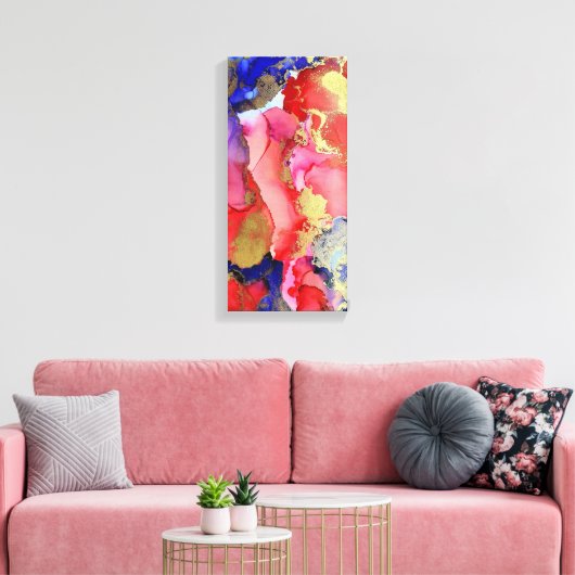 Abstracte kunstroze Paarse goudalcoholinkt Canvas Afdruk (Insitu (Woonkamer))