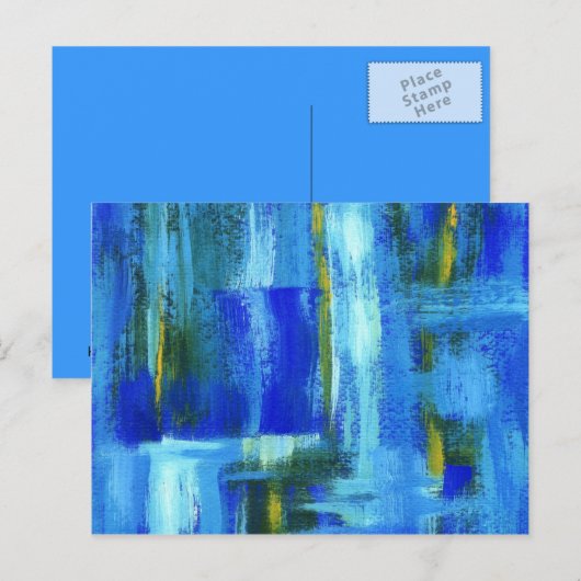 Abstracte kunstschilderende blauwe groene goudpens briefkaart (Voorkant / Achterkant)