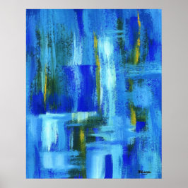 Abstracte kunstschilderende blauwe groene goudpens poster