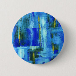 Abstracte kunstschilderende blauwe groene goudpens ronde button 5,7 cm