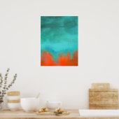 Abstracte kunstschilderij, Rood, Oranje, Aqua, Tea Poster (Keuken)