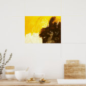 Abstracte kunstschildering druipt spat gele bruin poster (Keuken)