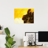 Abstracte kunstschildering druipt spat gele bruin poster (Thuiskantoor)