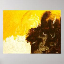 Abstracte kunstschildering druipt vlekken geel bru poster