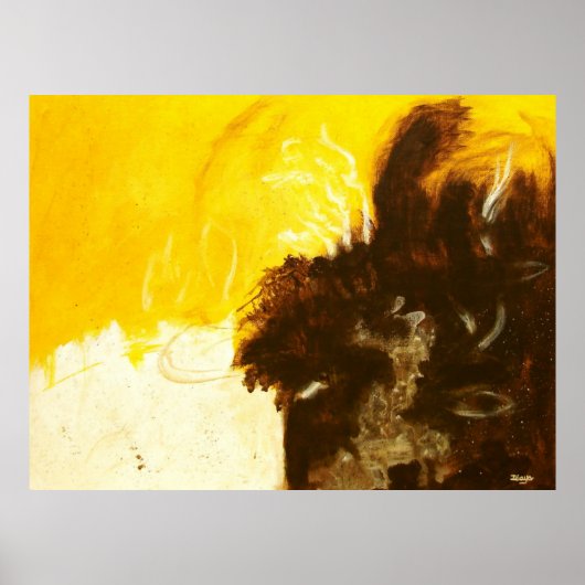 Abstracte kunstschildering druipt vlekken geel bru poster (Voorkant)