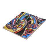 Abstracte kunstschildering met een uitwendig gekle tegeltje (Zijkant)