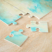 Abstracte kunstschildpad roomblauw puzzel legpuzzel (Zijkant)