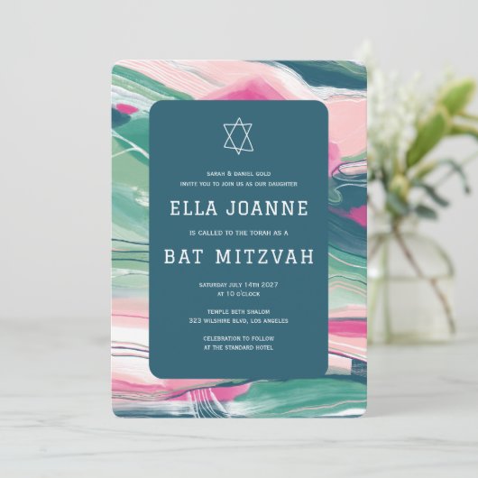 Abstracte kunstster van David Custom Bar Bat Mitzv Kaart (Staand voorkant)