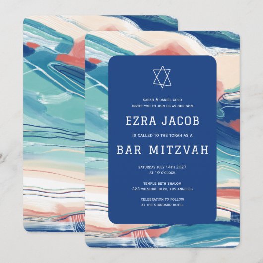 Abstracte kunstster van David Custom Bar Bat Mitzv Kaart (Voorkant / Achterkant)