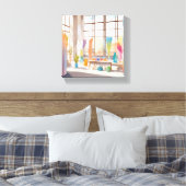 Abstracte Kunststudio | Helder Luchtig Aquarel Canvas Afdruk (Insitu (Slaapkamer))