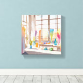 Abstracte Kunststudio | Helder Luchtig Aquarel Canvas Afdruk (Insitu (Houten vloer))