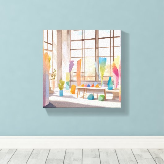 Abstracte kunststudio | Heldere, luchtige Waterver Canvas Afdruk (Insitu (Houten vloer))