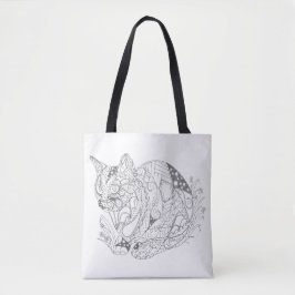 Abstracte kunsttekening voor kleurbaar kat tote bag