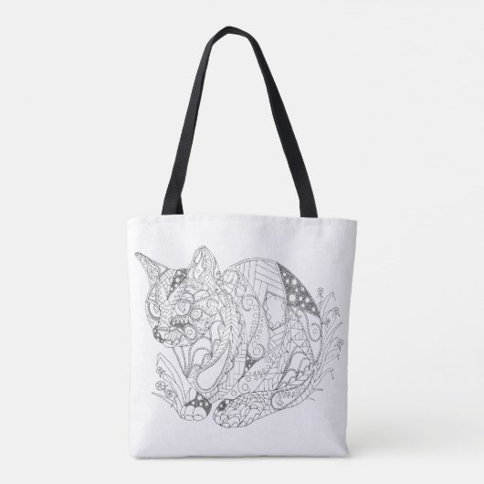 Abstracte kunsttekening voor kleurbaar kat tote bag (Achterkant)