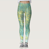 Abstracte kunsttextuur Geel Bord Turquoise Blauw Leggings (Voorkant)