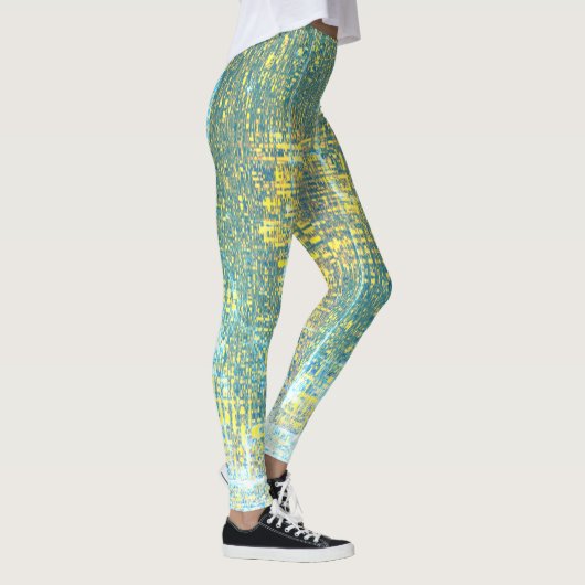 Abstracte kunsttextuur Geel Bord Turquoise Blauw Leggings (Rechts)