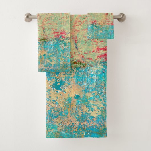 Abstracte kunsttextuur schilderen Turquoise Red Gr Bad Handdoek (Insitu)