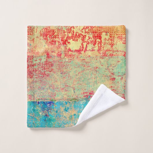 Abstracte kunsttextuur schilderen Turquoise Red Gr Bad Handdoek (Wasdoekje)