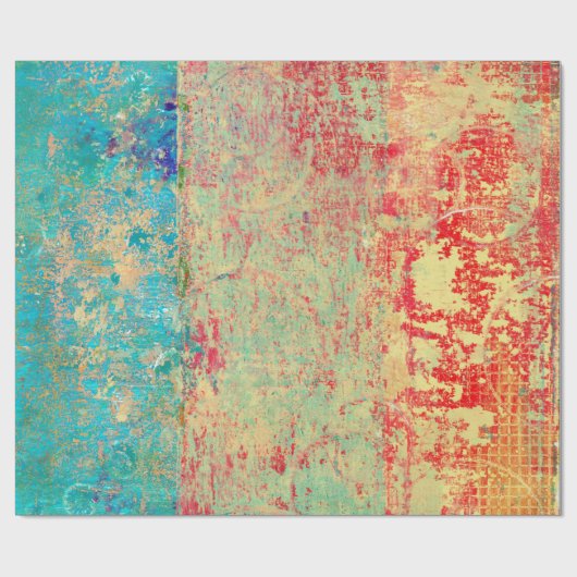 Abstracte kunsttextuur schilderen Turquoise Red Gr Cadeaupapier (Vlak)