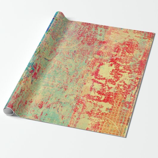 Abstracte kunsttextuur schilderen Turquoise Red Gr Cadeaupapier (Uitgerold)