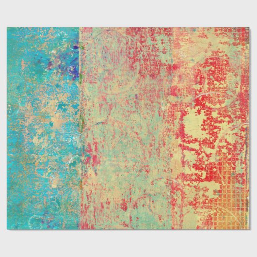 Abstracte kunsttextuur schilderen Turquoise Red Gr Cadeaupapier (Vlak)