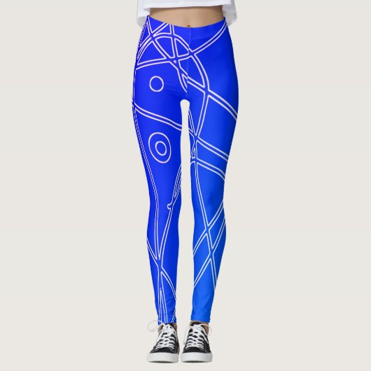 Abstracte kunstwerken met heldere blauwe lijncirke leggings (Voorkant)
