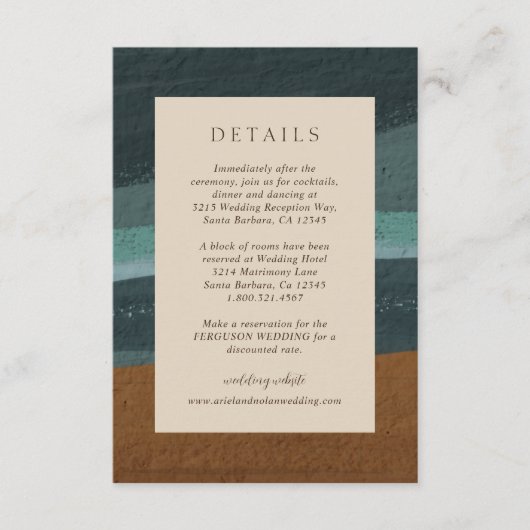 Abstracte kust chique moderne bruiloft informatiekaartje (Voorkant)