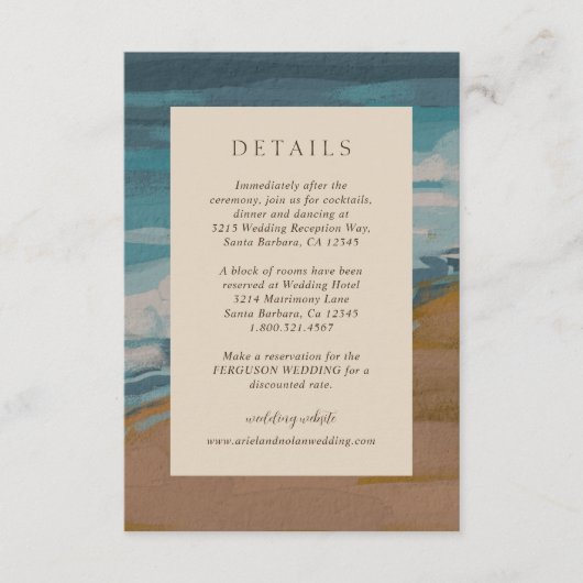 Abstracte kust chique moderne bruiloft informatiekaartje (Voorkant)