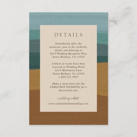 Abstracte kust chique moderne bruiloft informatiekaartje (Voorkant)