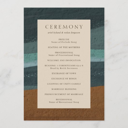 Abstracte kust chique moderne bruiloft programmakaart (Voorkant)