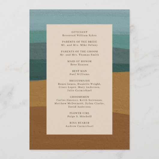 Abstracte kust chique moderne bruiloft programmakaart (Achterkant)